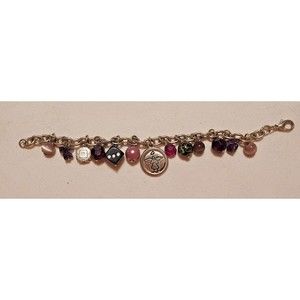 7 in Charm Bracelet Amethyist Glass Beads Angel Brass Enameled Bead